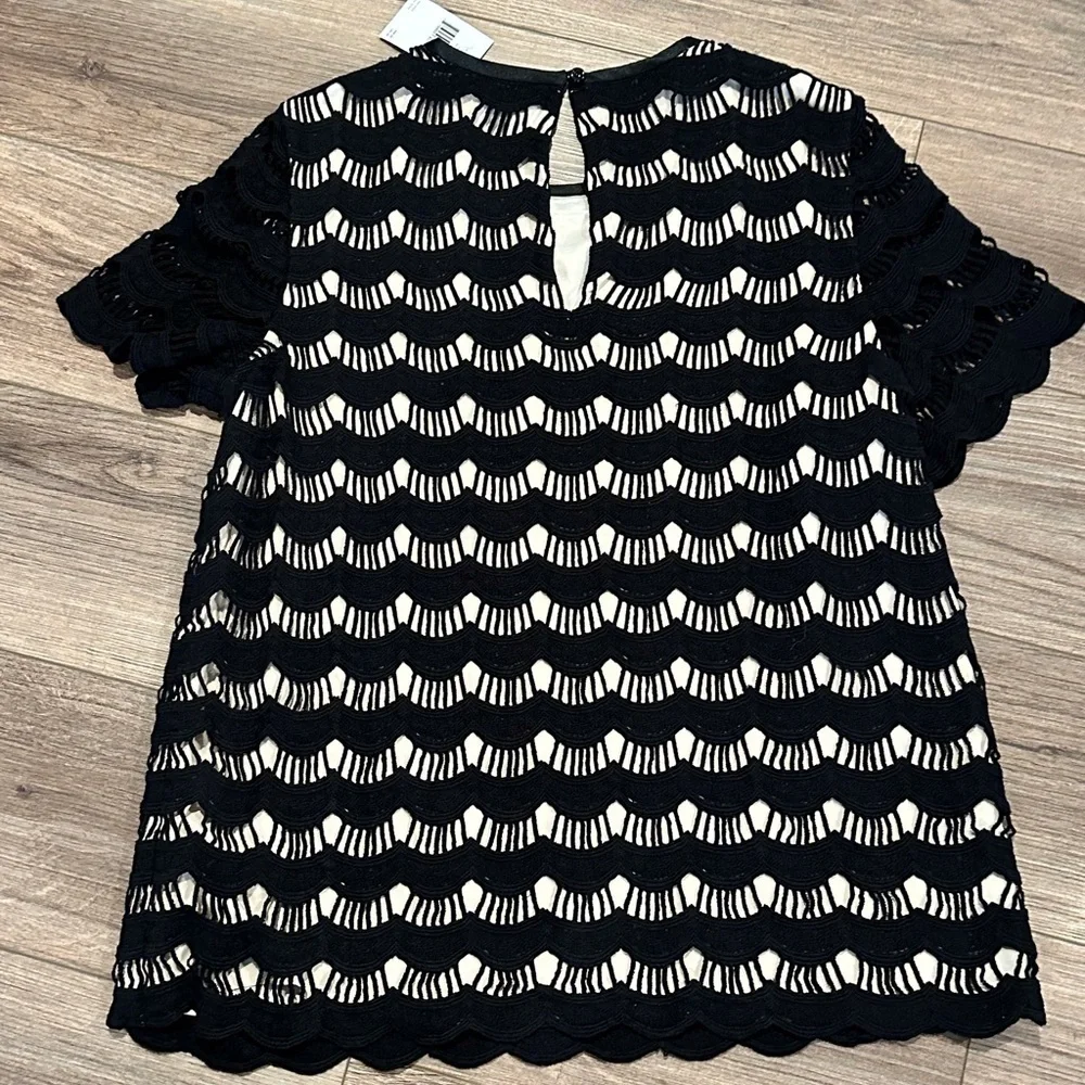 NWT! Kate Spade Scalloped Lace Elegant Black Short Sleeve Top Size 12
